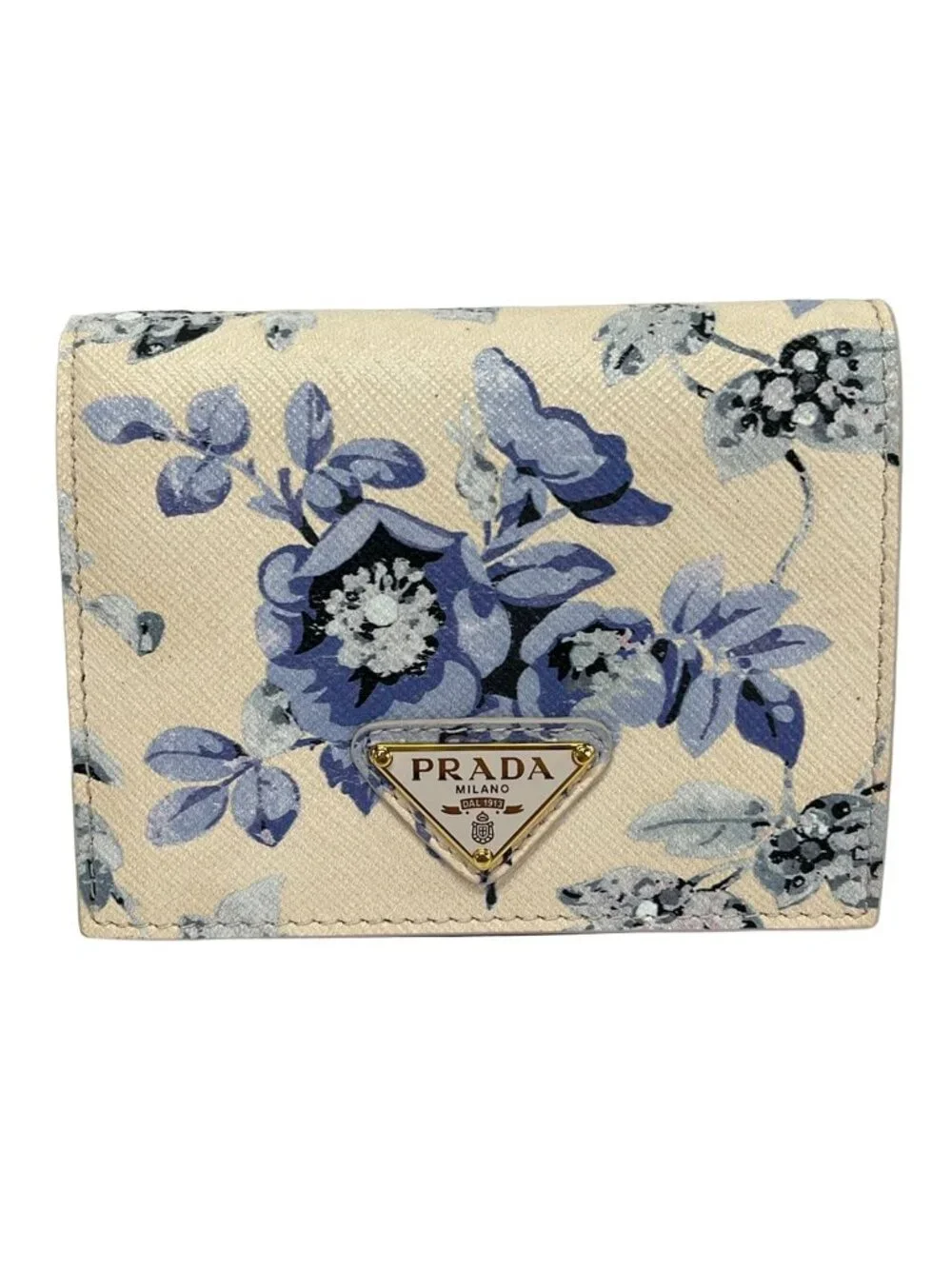 Prada Bifold Wallet Light Pink Light Purple Multi Floral Pattern Leather